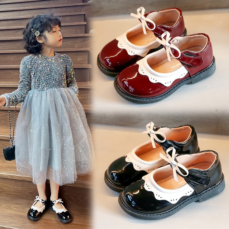 Baby Girls Leather Shoes Kids Casual Flats Bow-knot Princess British Style Classic Oxfords Children Dancing Shoes