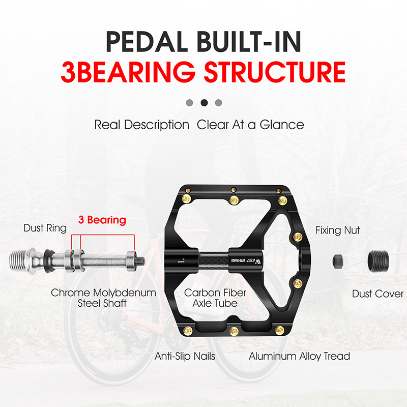 WEST BIKING-Pedal de fibra de carbono para bicicleta de carretera, 3 rodamientos, aleación de aluminio, antideslizante, accesorios para bicicleta de montaña