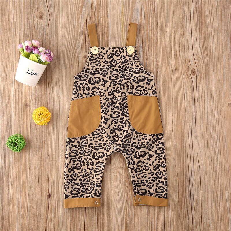 0-5Y Baby Baby Meisjes Jongens Kids Overalls Broek Luipaard Print Pocket Patchwork Rompertjes Jumpsuits Zomer Kleding