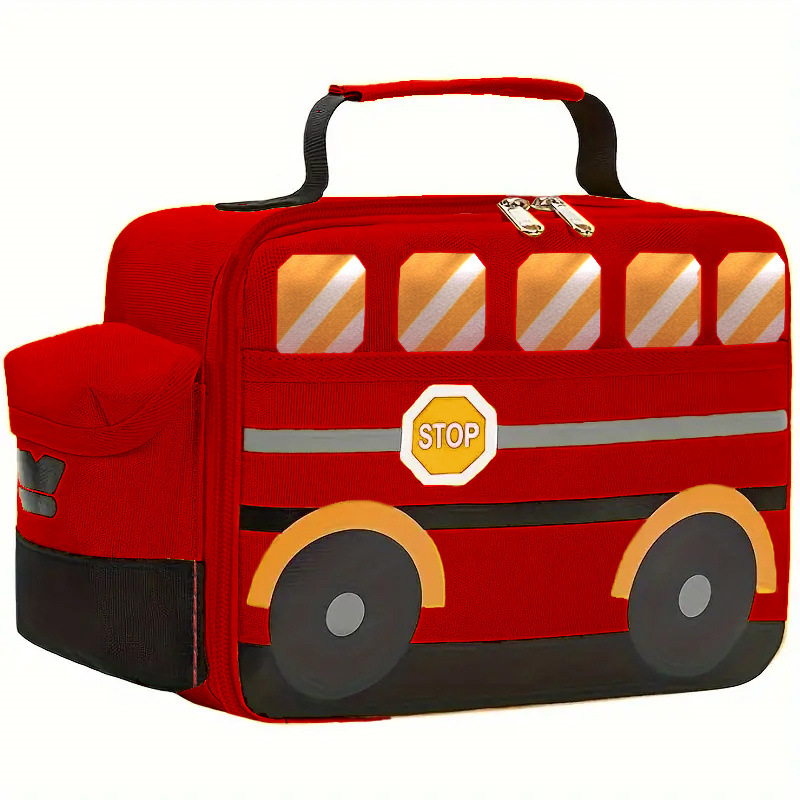 Children's Lunch Bag for Kids Cute 3D Bus Thermal Insulated Small Lunch Box Leakproof Boys Girls Toddler School Tote Bag: Red