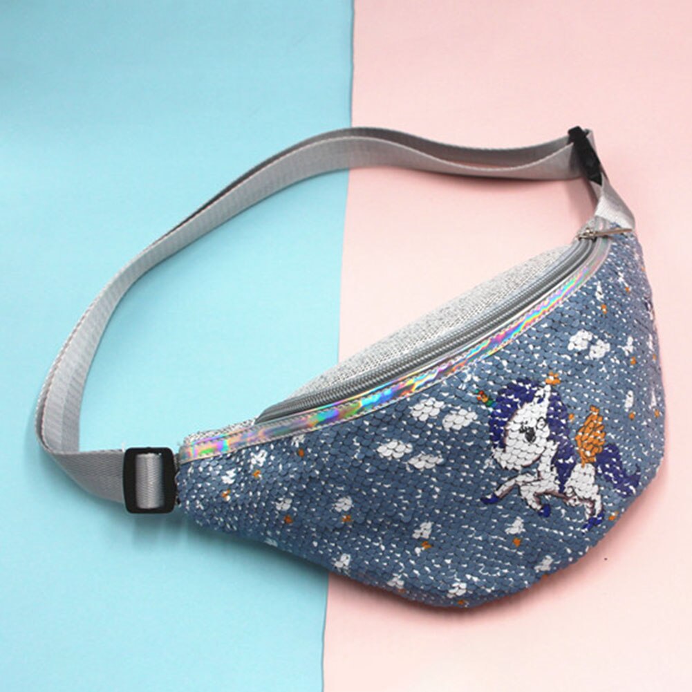 Kids Sequins Printing Unicorn Waist Bag For Women Fanny Packs Girls Shoulder Bag Travel Mobile Phone Bags