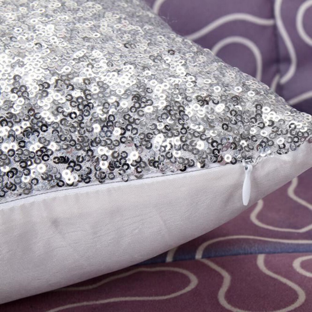 Effen Kleur Glitter Zilveren Pailletten Bling Sierkussen Case Gooi Kussensloop Cafe Home Bed Tekening Woonkamer