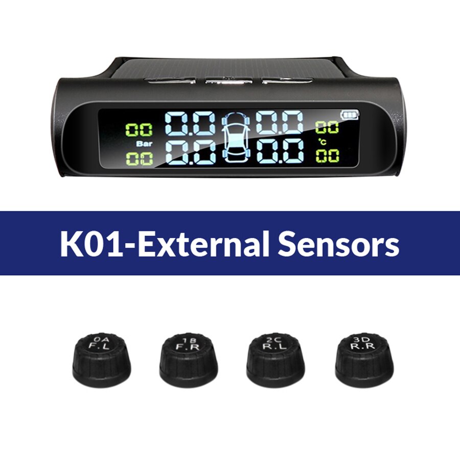 E-ace solenergi smart bil tpms dæktryksovervågningssystem digitalt display autosikkerhedsalarmsystemer dæktryk: K01- eksterne sensorer