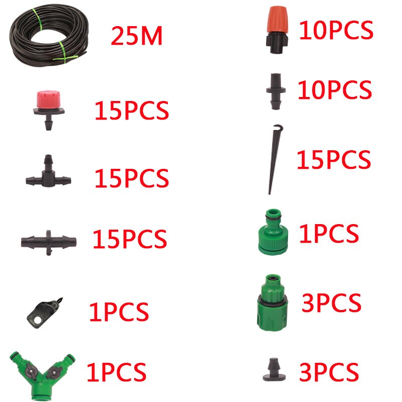 30M 50M Micro Drip Irrigation+Spray Watering Kits System Automatic Adjustable Dripper Atomizer Potted Plant Garden Greenhouses: 25M