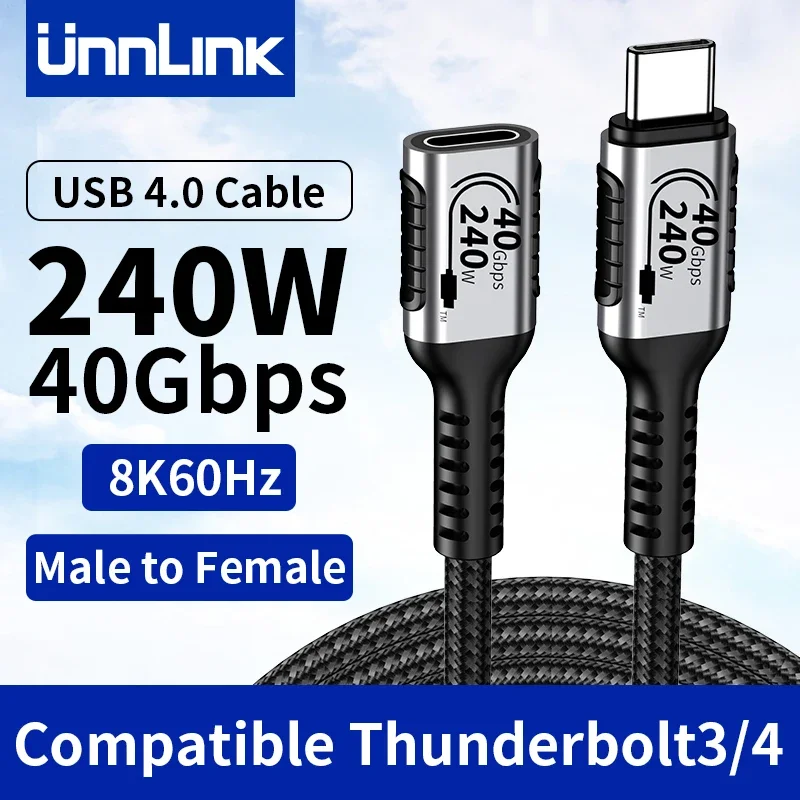 Unnlink USB C Verlengkabel Type C Extender Compatibel met Thunderbolt 4/3 USB4.0/3.2/3.1 Snel opladen voor MacBook 8K 4K