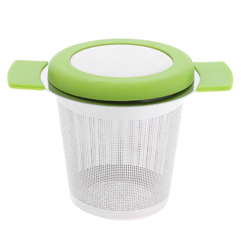 Rvs Herbruikbare Thee-ei Mand Fijne Mesh Theezeefje Met Handgrepen Deksel Thee En Koffie Filters Voor Losse Thee blad: green