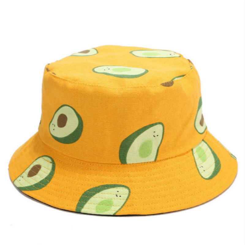 Avocado bomuld kvinder vendbar spand hat hip hop trykt frugt forår strand panama hat sommer vandring sol hat sport kvindelig kasket: Gul