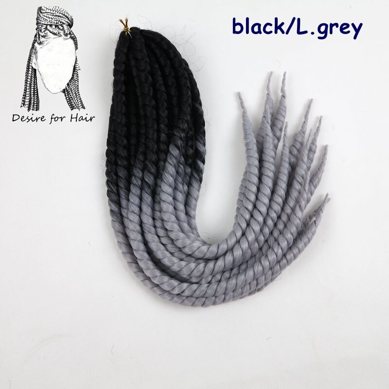 Désir de cheveux 1 paquet 120 grammes 12 brins synthétique havane torsion cheveux ombre deux tons 3 tons couleur crochet tresses extensions de cheveux: T1B/Argent Gris