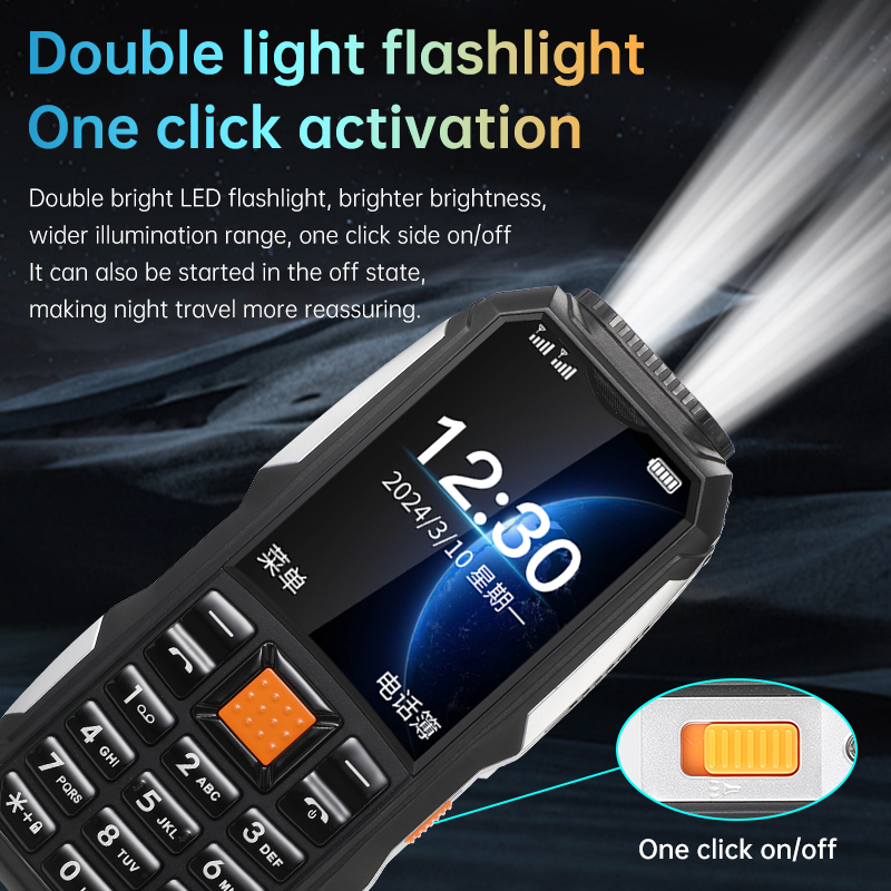 Robustes, kleines Mini-praktisch für Höhle draussen-einsatz mit drucktasten, akku, fm-Radio, kurzwahlfunktion, langer bereithalten-zeit, zwei taschenlampen und lautem Tonne