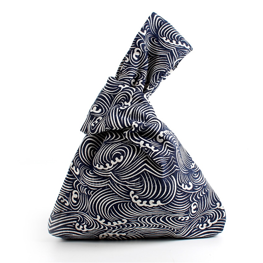 Bolsa de estilo japonés a rayas para la muñeca, bolso portátil con nudo pequeño, bolsa estampada para estudiantes, bolsas delicadas de algodón para el almuerzo, 1 ud.