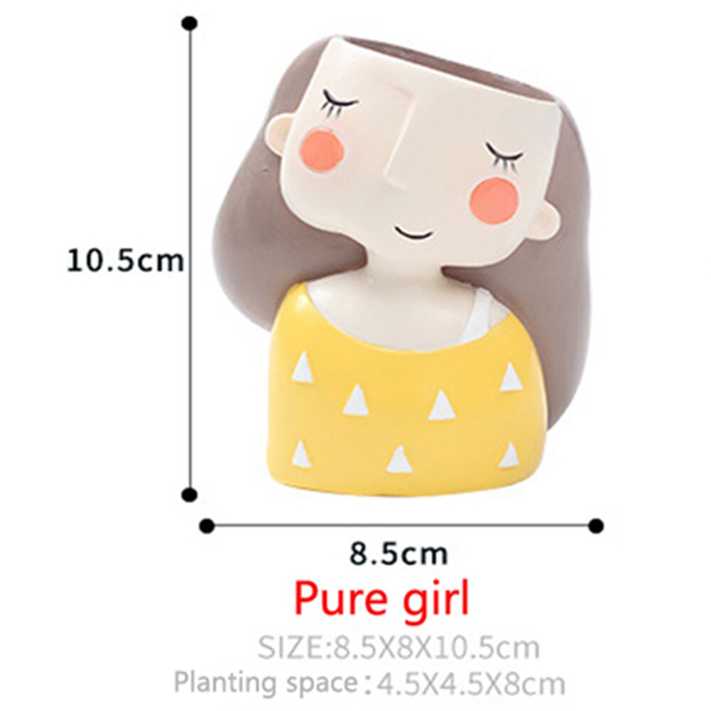 ESTATUILLA con cabeza para niña, maceta de resina para plantas suculentas, maceta para cultivo de plantas de jardín, adornos decorativos de Mesa para el hogar: N