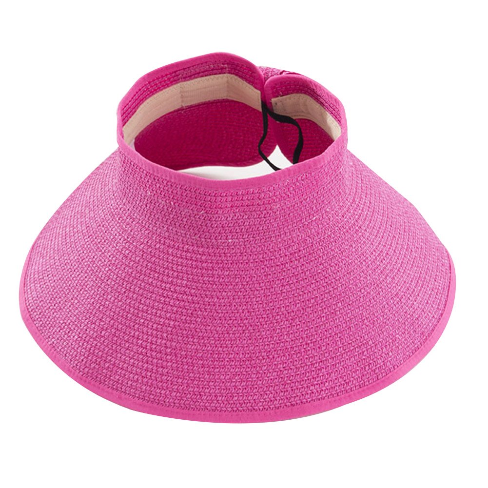 Visera plegable de paja de verano para mujer con bonito lazo, gorro de playa diario, gorro de vacaciones B2Cshop: Rose Red