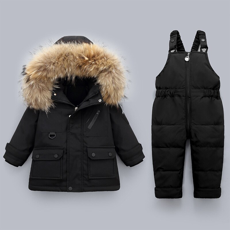 russische Winter Jungen Schneeanzug Wasserdicht Mit Kapuze Unten Jacke Für Mädchen 1 2 3 4 Jahre freundlicher Gesamt Kleinkind Baby kleidung einstellen: Schwarz / 9m