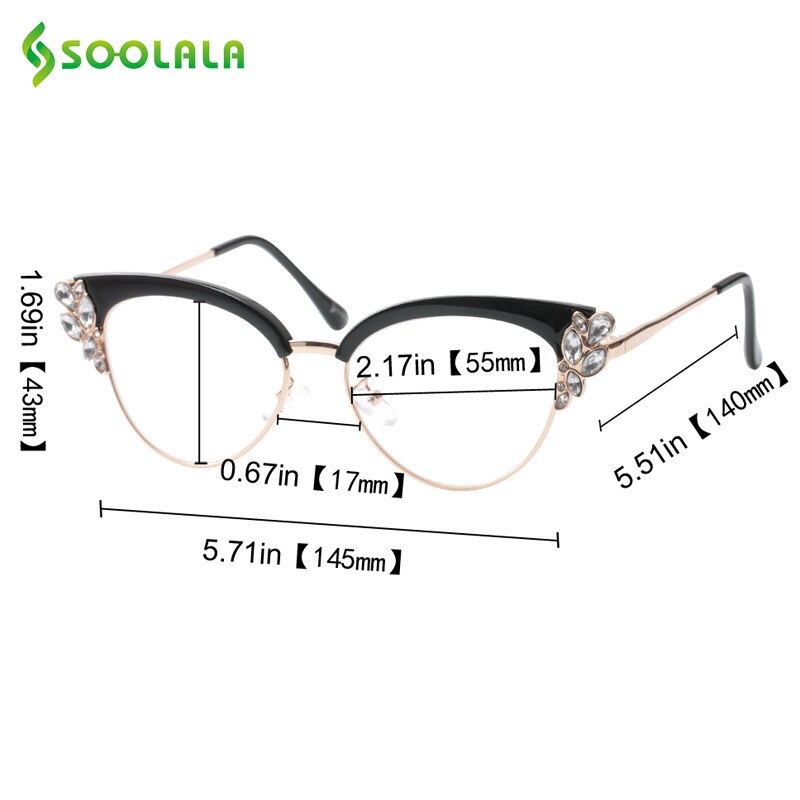 SOOLALA Anti Blue Light Glasses Women Cateye Rhinestone Eyeglass Frames Computer Anti Reflective Blue Light Blocking Glasses