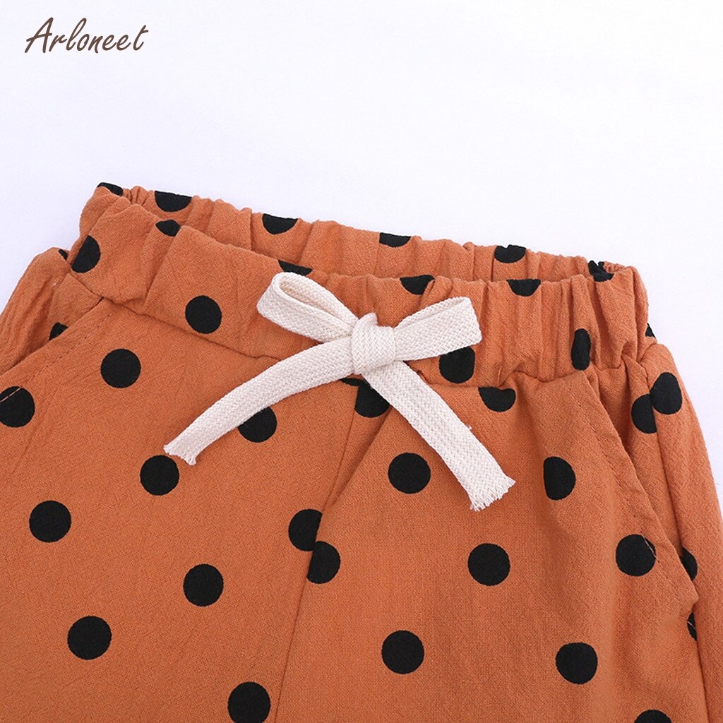 ARLONEET – short en coton à pois pour bébés filles, vêtements de plage, en dentelle, nœud papillon, ample, taille élastique, pantalons courts, été,