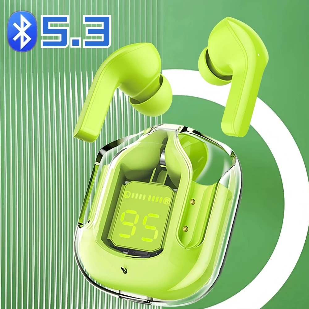 Echte Draadloze Bluetooth 5.3 Transparante Headset Met Led Digitale Display Stereo Geluid Tws Enc Oortelefoon Mic Voor Sport Werken