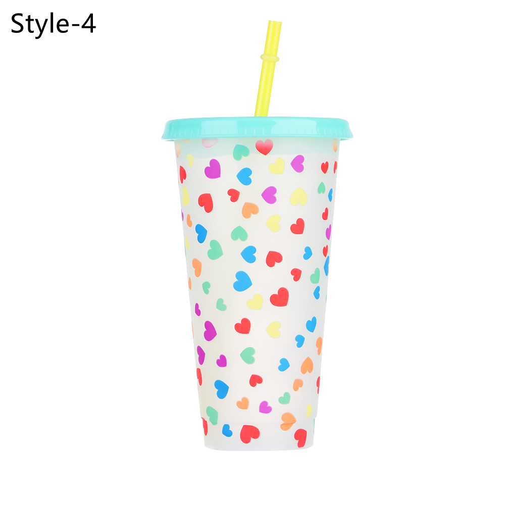710ml Plastic Reusable magic Color Changing Water Cup Temperature Discoloration Water Bottle With Lid/Straw: Style-4