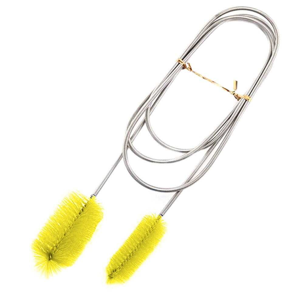 Akvarium rengöringsborste för vattenslang lily pipe luftrör rostfritt stål flexibelt böjt rör dubbelt huvud borste akvarium renare: Gul