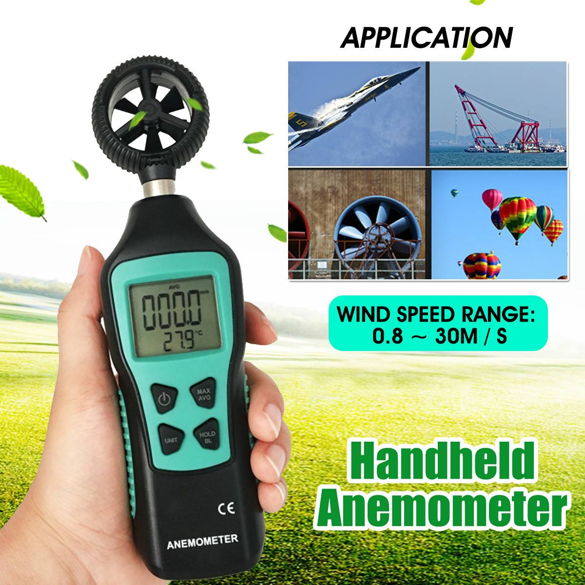 ZEAST Handheld Wind Meter LCD Digitale Anemometer Zakformaat Windmeter Thermometer 30 m/s Wind Gauge Sensor Tester