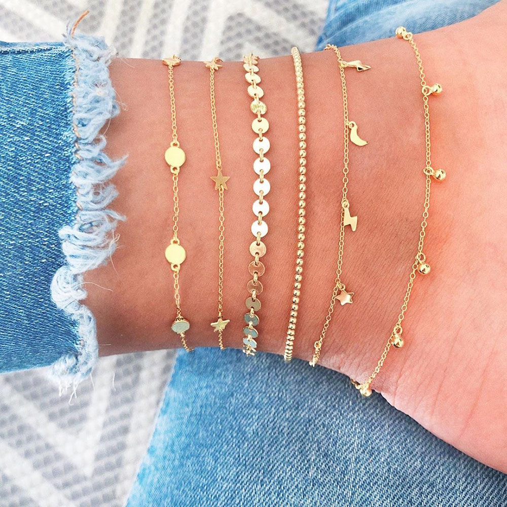 Modyle 6 stk ankel armbånd sæt boho smykke kæder uendelig runde charm armbånd guld kvinder kobber metal til kvinder ankel fod
