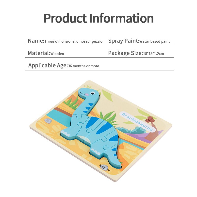 Let'S Make 1PC Montessori Toys Wooden Dinosaur Puzzle Cartoon Early Educational Baby Toy Wood Puzzle Toys