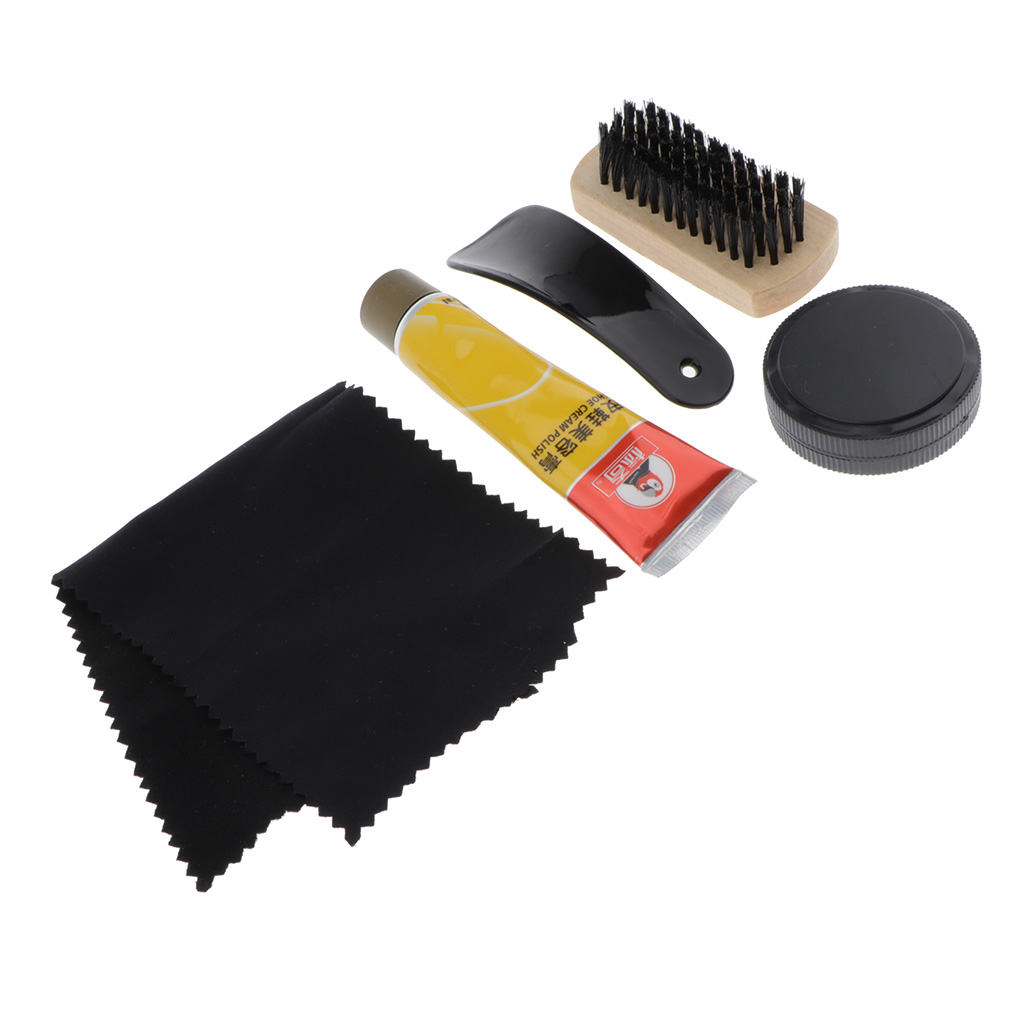 6pcs/set Shoes Shine Care Kit Polish Boot Cleaning Brush Tool With Cloth Bag