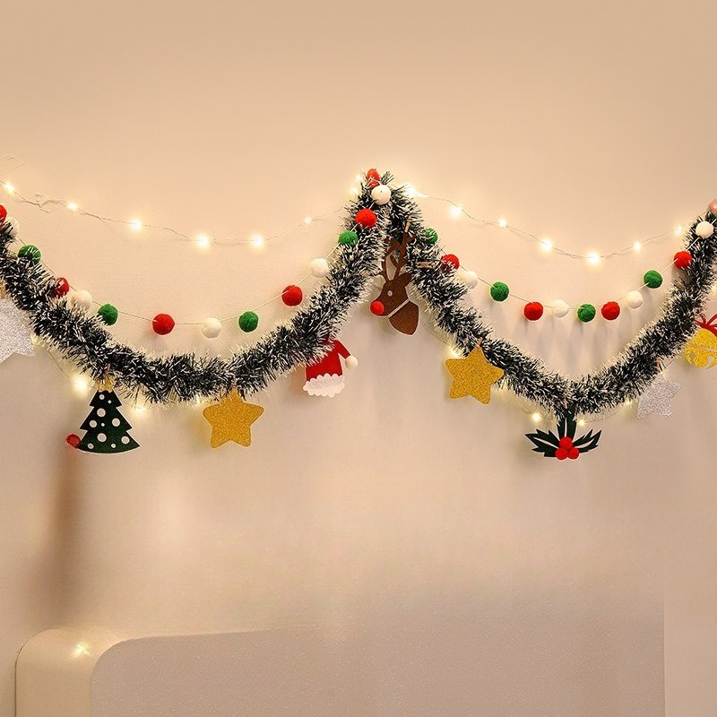 Christmas decorations, tree ornaments, indoor LED lights, pictures, background walls, atmosphere, scenes, decorations and flags.: Clear