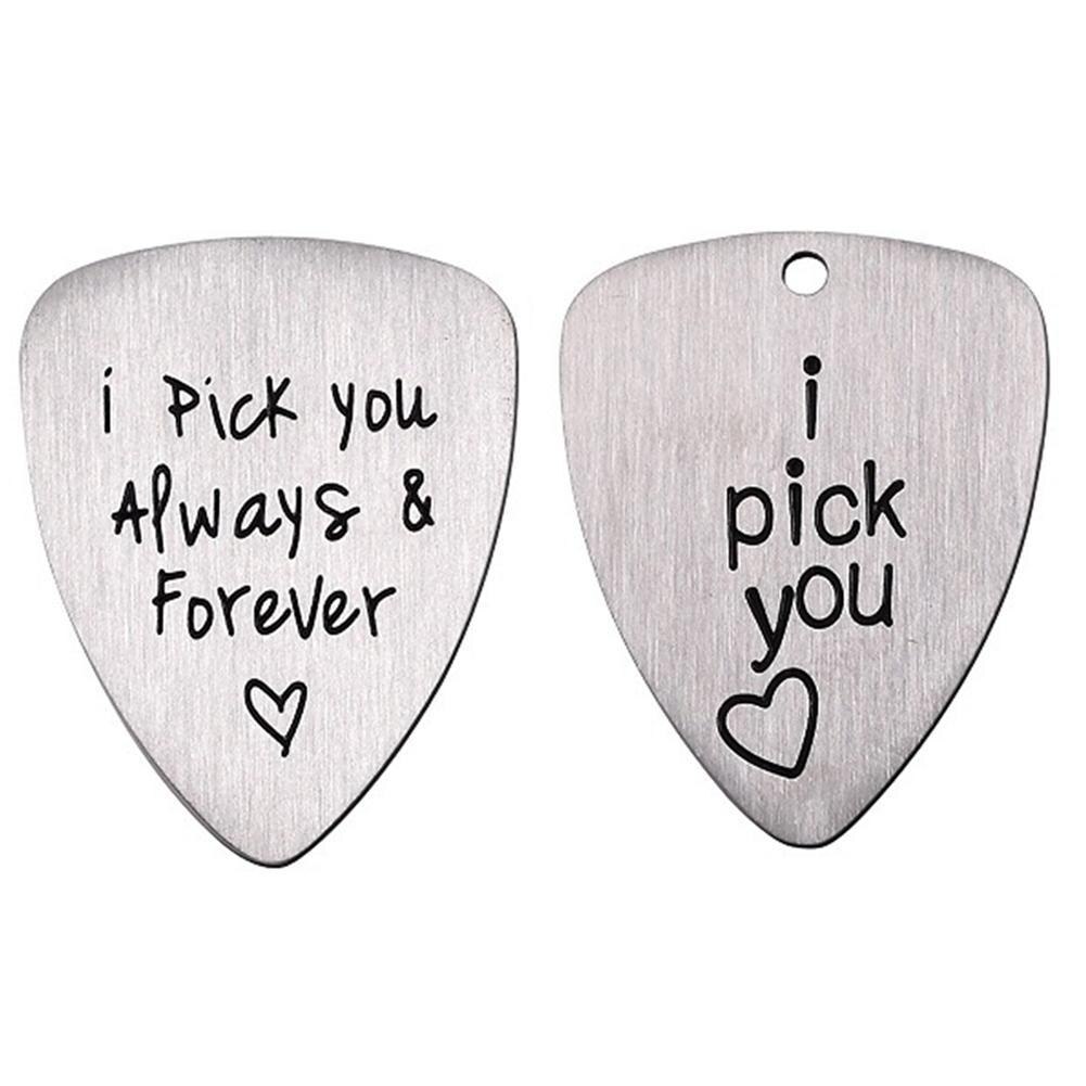 Titanium Steel Carved Guitar Pick I Pick You Always &amp; Forever Letter Engraved Ukulele Pick Musical Instrument Accessory