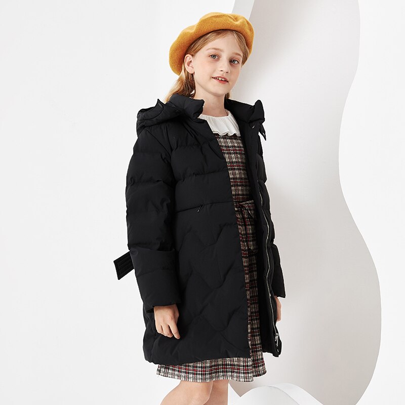 Balabala Winter Meisjes Witte Eend Donsjack Kinderen Donsjack Hooded Outdoor Dikke Warme Kinderen Sneeuw Jas: black / 10T