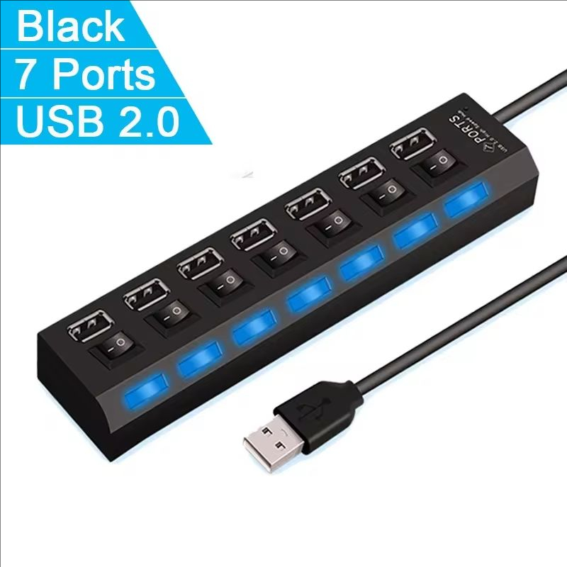 Switch Extension Hub 7-port USB2.0 Hub Computer USB Extension Hub One Drag Seven USB2.0 Splitter PC Laptop Desktop: GRAY