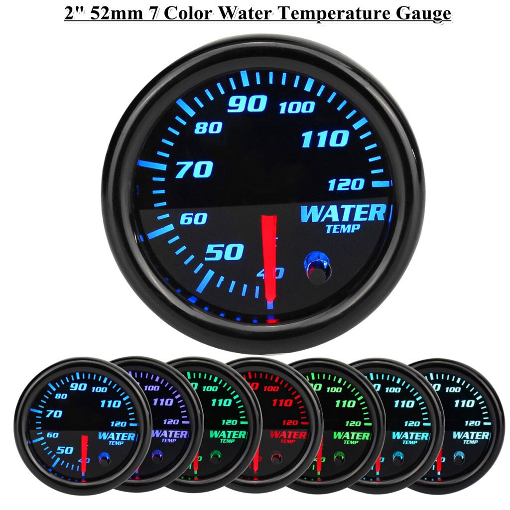 Water Temperatuurmeter 1 Pc Universele 2 "52 Mm Zwart 7 Kleur Led Water Koelvloeistof Temp Temperatuurmeter meter # J