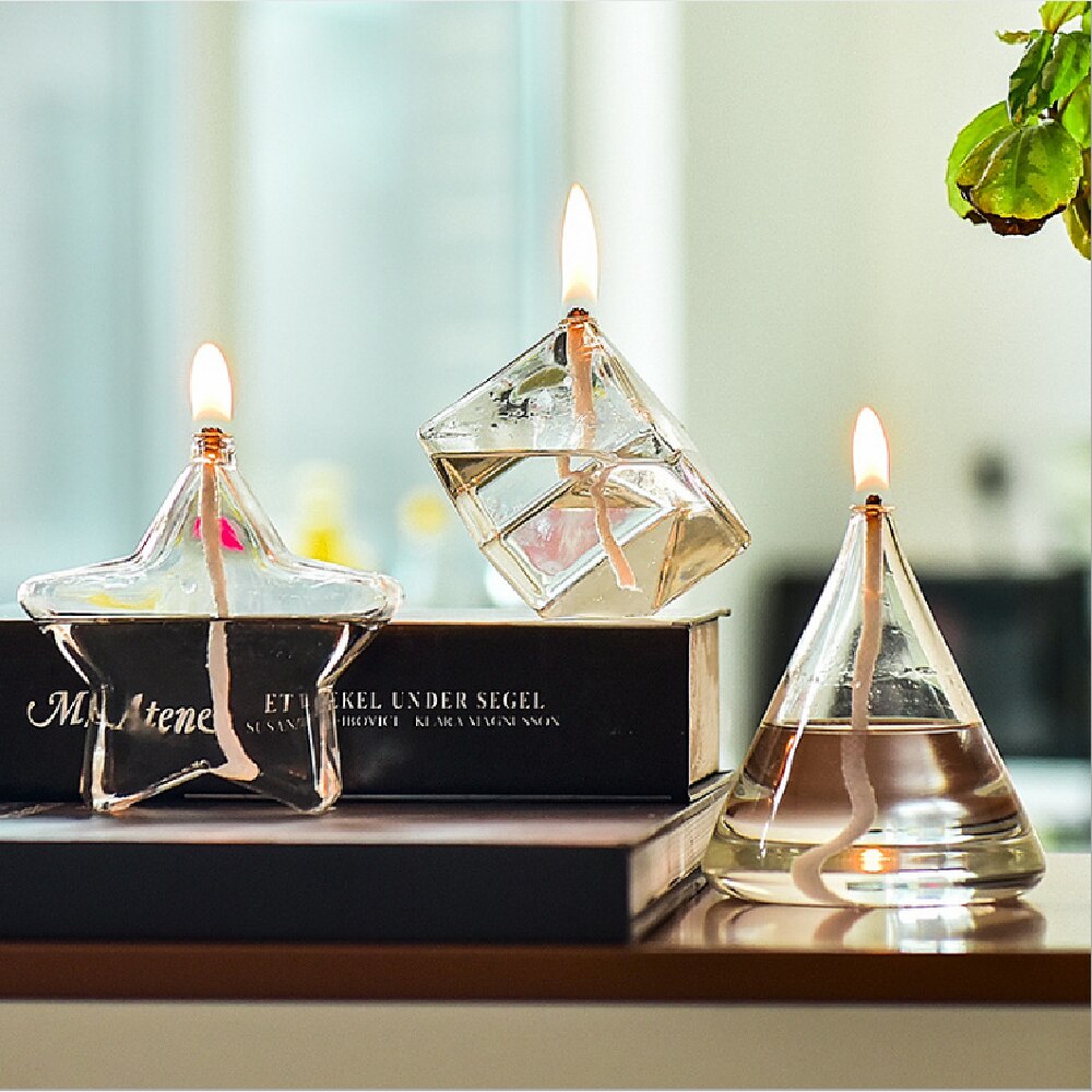 Home Decoration Real Flame Hand Blown Decorative Table Glass Oil Lamp