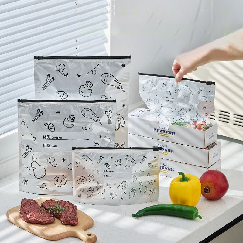 10Pcs/Bag Large Capacity Aluminum Foil Food Bag Leakproof Freezer Sealer Kitchen Fresh Bag Fresh-keeping Reusable Zip Lock Bag