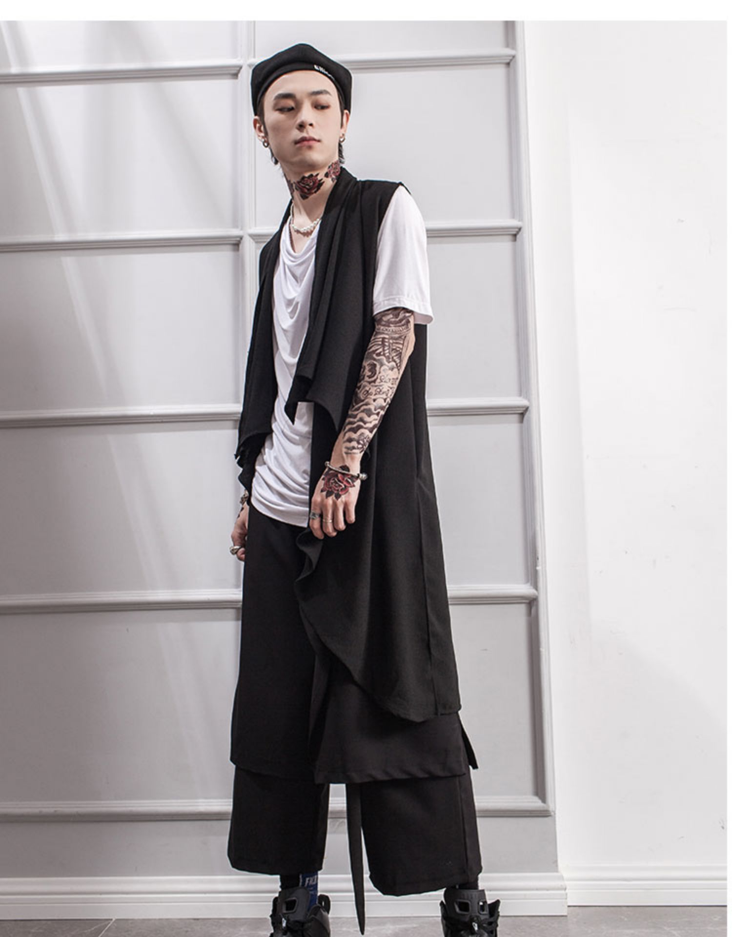 Korean mid summer long sleeveless vest bottom shirt loose youth thin spinning cardigan men