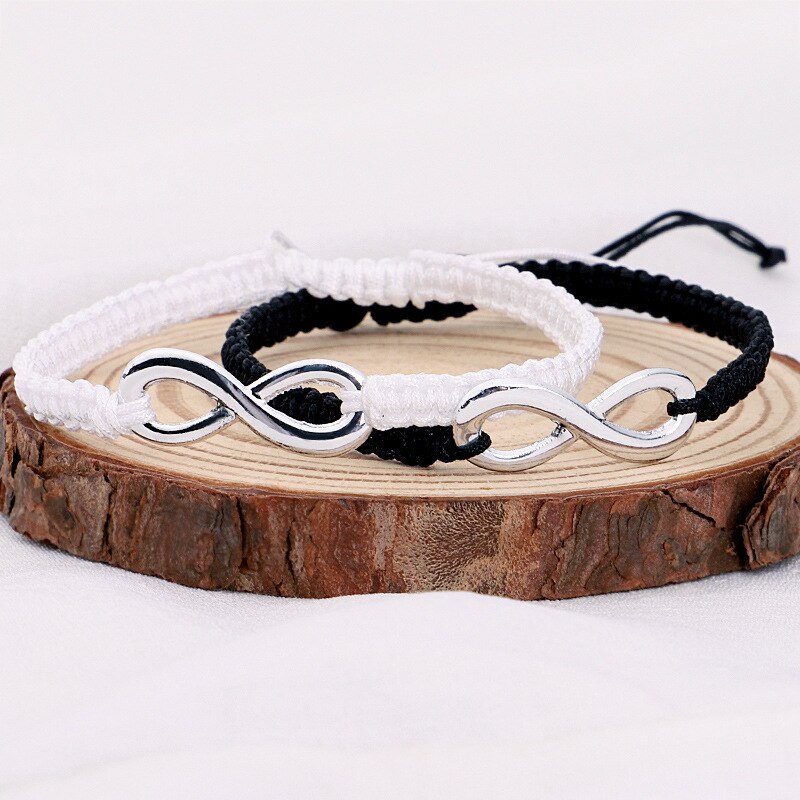 2pcs/set Distance Couple Bracelet Men Women Classic Black White Infinity Love Forever Charm Braslet Handmade Braided Braclet