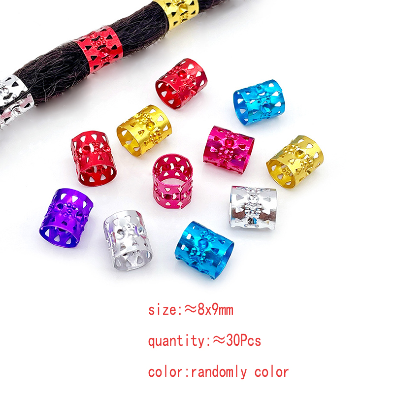 Anneaux de cheveux Dreadlocks 10-16mm, 10 à 50 pièces, accessoires Clips pour femmes, filles et enfants, perles de cheveux, tresses circulaires, style couleur or argent: Bleu/noir