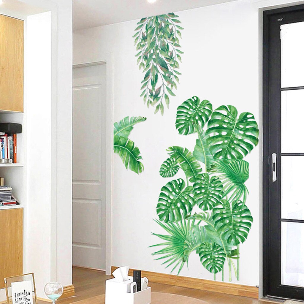 Green Leaves Wall Stickers for Home Bedroom Living Room Tropical Plants Wall Sticker Vinyl Wall Decals Door Murals Wallpaper#40