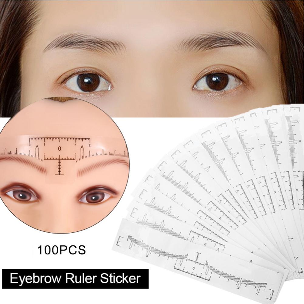 100pcs Disposable Eyebrow Ruler Sticker Eyebrow Shaping Tools Makeup Measurement Stencil Makeup Drawing Template