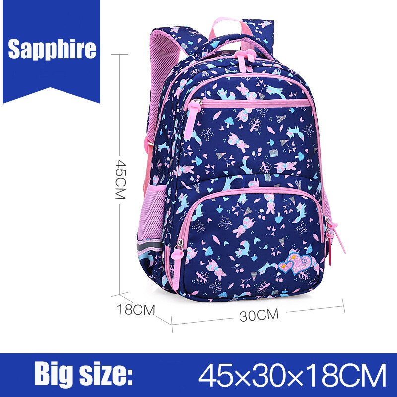 Sacs d'école primaire pour filles, sac à dos mignon, confortables, sacoche pour livres imperméables avec large bande d'épaule: Sapphire Big