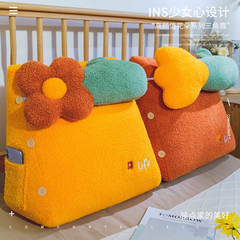 Ins-almohada de lectura para niñas, cojín de respaldo para cama, sofá Lumbar, cojín de respaldo triangular, suave y esponjoso para dormitorio