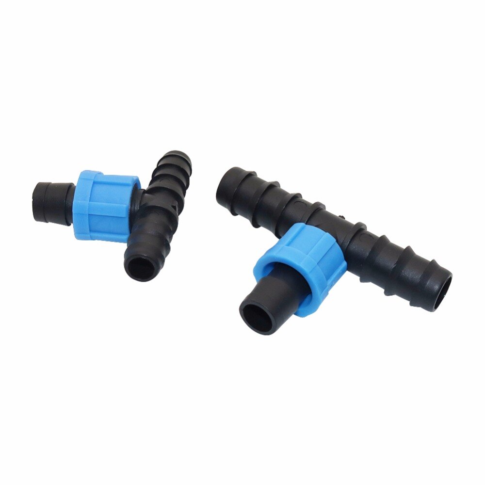 16mm Drip Tape Tee Connector drip irrigation fittings Greenhouse Thread Lock hose connector 50 Pcs
