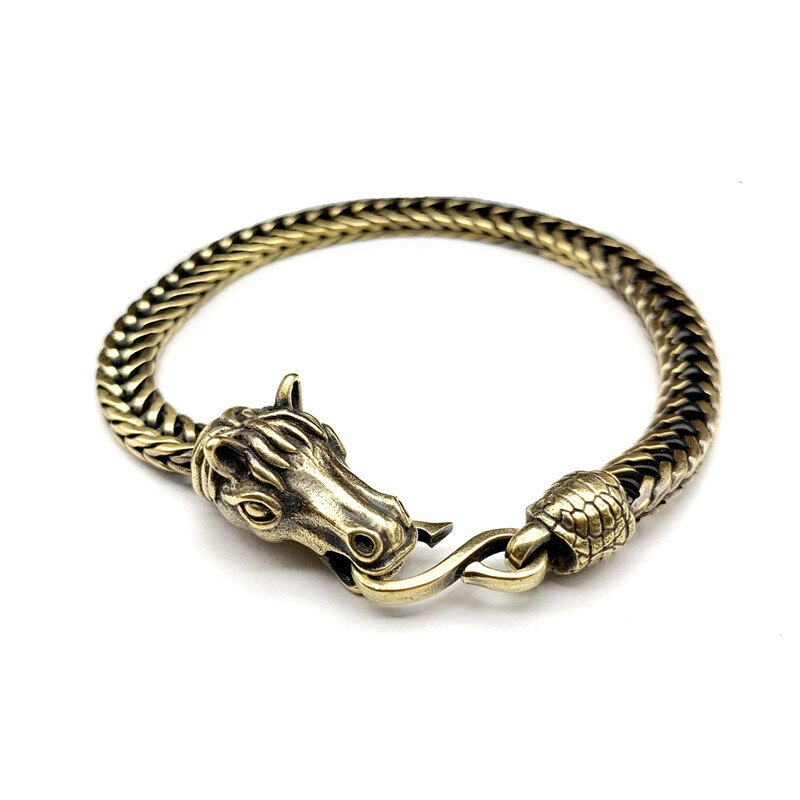 Weiß Messing Männer Armband Mechanischen Getriebe Ketten Punk Armbänder Antike Kupfer Hand Armreifen 9mm Breite Kette Armband für Frauen: Horse Bracelet