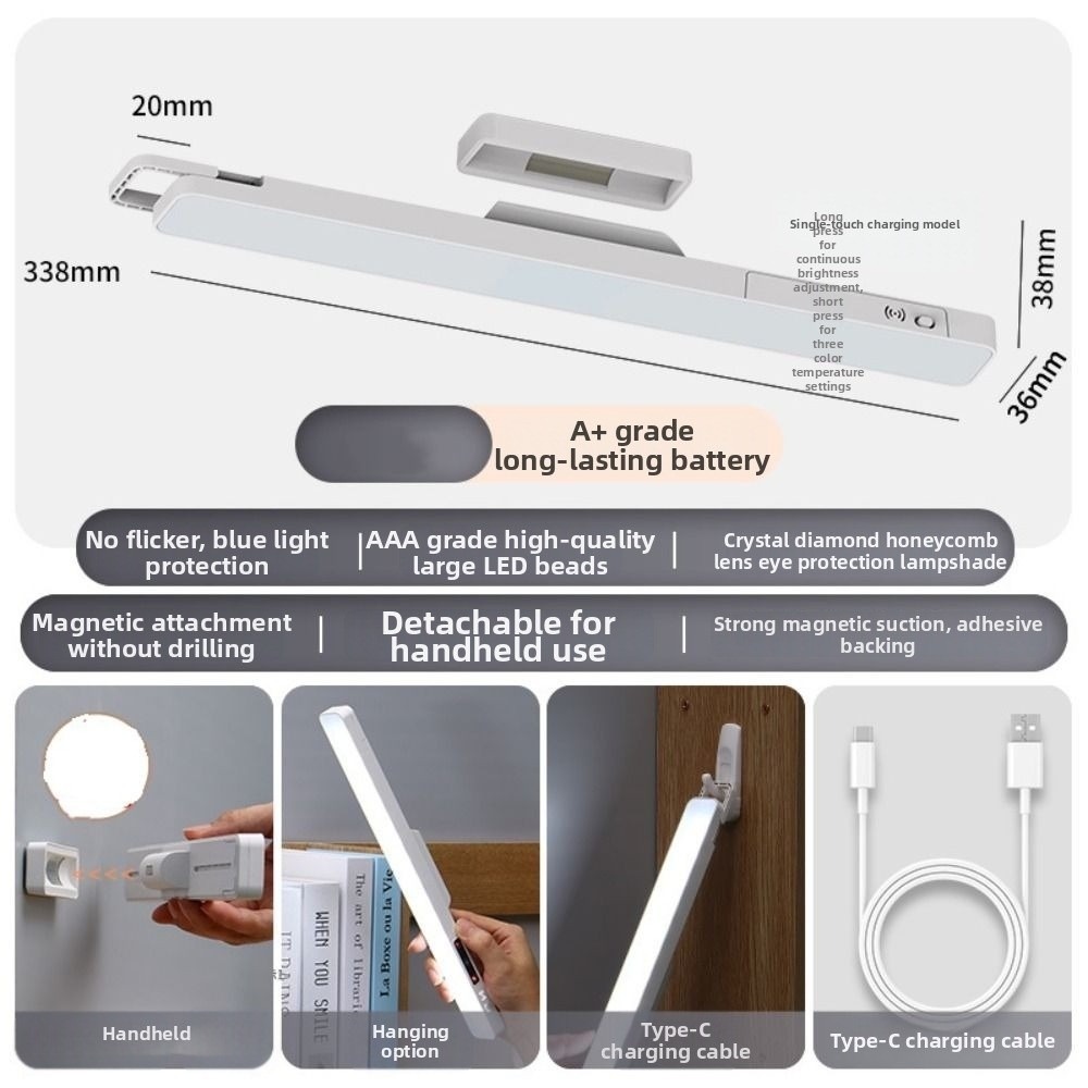 Oogvriendelijke led-touchtafellamp met instelbare helderheid, 3/5 kleuren, magnetische bureaulamp met afstandsbediening, energiebesparend.: Beige