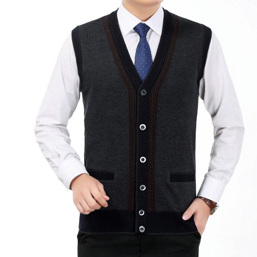 Hommes cachemire laine Gilet printemps automne tricoté Gilet homme v-cou gilets homme Gilet Botton devant Weskit Mans loisirs gilets