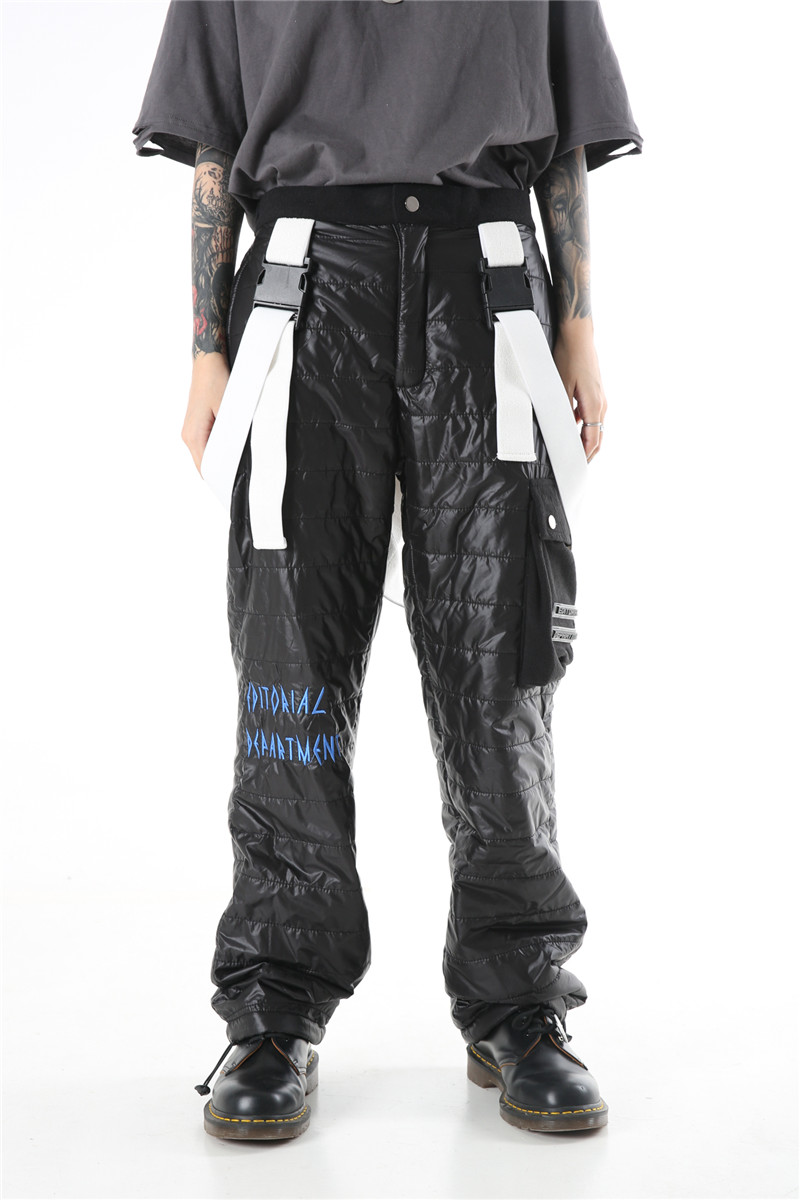 Pantalones rectos con tirantes de para mujer, pantalón holgado de algodón cálido con bolsillos laterales, estilo Hip Hop, ropa de calle alta