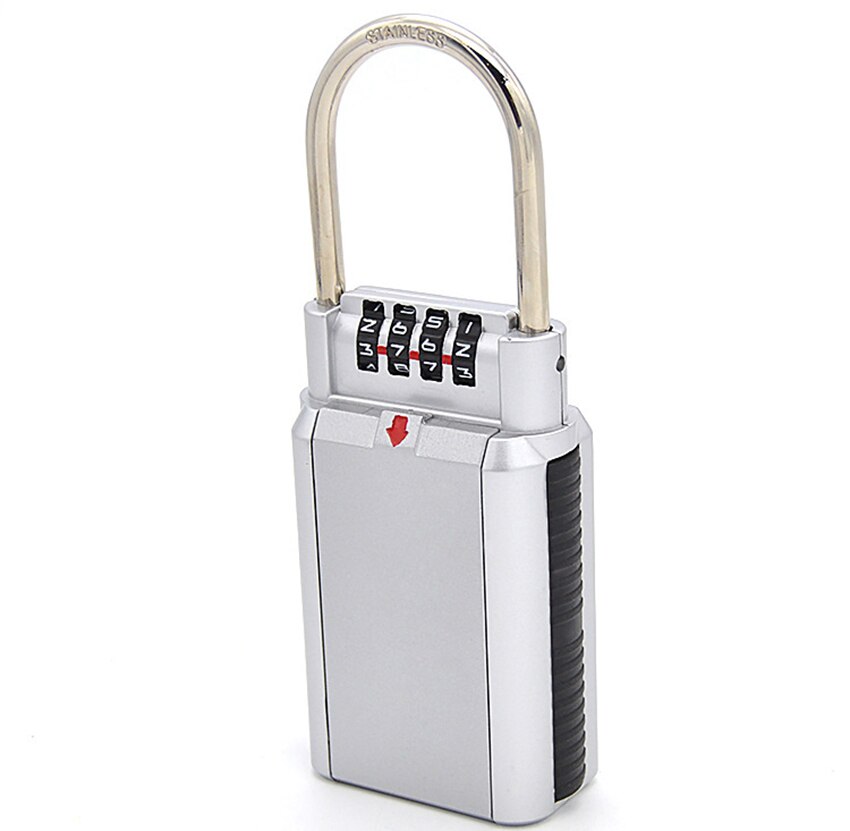 Key Lock Box, Portable 4 Digit Combination Lock Box Wall Mounted Indoor/Outdoor Waterproof Key Lock Box, for Spare Keys: Silver