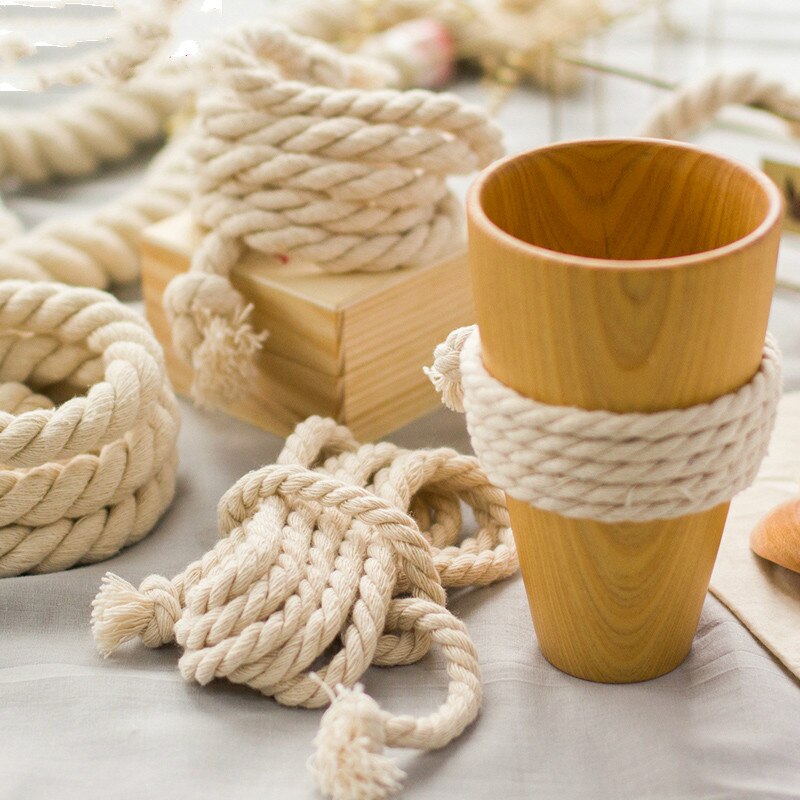 Cuerda de macramé de tres hebras de algodón hecha a mano, cuerda trenzada Beige gruesa, decorativa, bricolaje