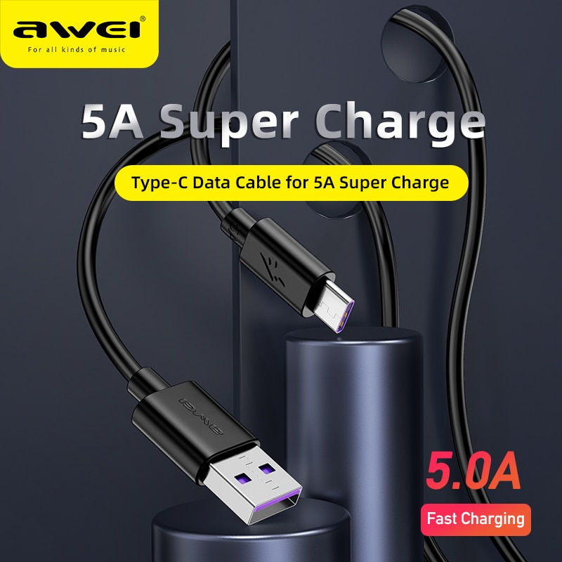 Cavo di ricarica veloce eccellente di USB C di ricarica rapida durevole 1m dei cavi di dati di AWEI CL-110T 5A tipo-c Usb per il telefono cellulare
