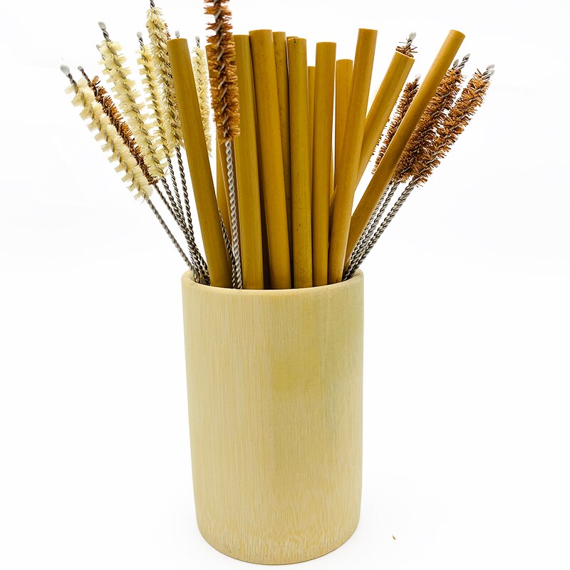 Pajita de bambú Natural para beber, Pajita de bambú Biodegradable, reutilizable, juego de viaje con cepillo de limpieza, Pajita de caña de azúcar