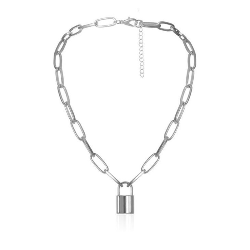 Rock Choker Della Collana di Blocco Per Le Donne Regalo Di Natale 2020 Punk Oro Chunky Catena Mujer Lucchetto Chiave Collane Con Pendente Dei Monili Del Partito: silver 1